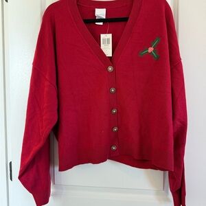 Women’s Red V-Neck Holiday Cardigan - her universe Christmas